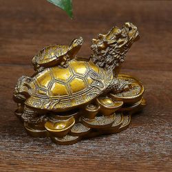 1pc Gold Feng Shui Dragon Turtle Skilpadde Statue Figur Mynt Penger Rikdom Luck Fz51-2