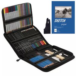 74-delt profesjonell tegning blyanter og skisse sett inkluderer farget blyant skisse kull pastell 74pcs Art Set