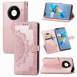 Etui til Huawei Mate 40 Pro Plus Cover Læder tegnebog Cover Prægning Mandala Magnetisk Flip Protection Stødsikker - Rose Gold