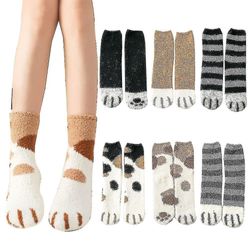 6 par Cat Paw Fluffy Socks Women Cat Socks Fuzzy Koselige varme tøffelssokker Animal Bed Socks