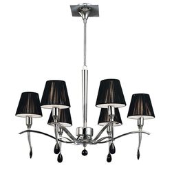 Inspired Lighting Siena Loft Vedhæng Runde 6 Lys E14, poleret Krom med sorte nuancer og sort krystal