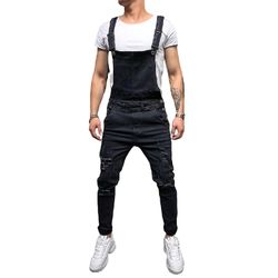 Xiaoxian Denim Bib Overalls Til mænd Slim Fit Jumpsuit Med Lommer Sort XL