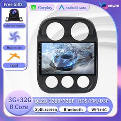 Bicaco Android 13 För Jeep Compass 2009-2016 Navigering GPS TV-skärm Pekskärm Autoradio Videp Player Stereo Radio Multimedia 3G 32G CAM