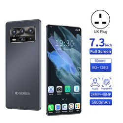 Hiborth P50 Pro 7.3tuuman koko näytön suuren muistin älypuhelimen sormenjäljen lukituksen avauspuhelin Android 10.0: lle Musta UK Plug,8GB+128GB