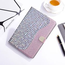 JVY Til Samsung Galaxy Tab A 10.5 T590 / T595 Laser Glitter Stitching Crocodile Texture Horizontal Flip Læder taske med opbevaringsgitter og holder...