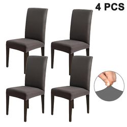 Matsalsstol täcker slipcovers stretch avtagbar tvättbar 4 st Mörkgrå