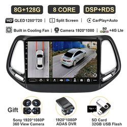 Hikig Android 13 Til Jeep Compass 2 Mp 2016 - 2018 Sort Qled Bil Radio Multimedia Video Player GPS Navigation Carplay Autoradio DSP 8G-128G 360 DVR