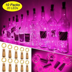 Vinflaske lys, 10 stykker 20 led fe lys til flaske fe lys humør lys (pink)