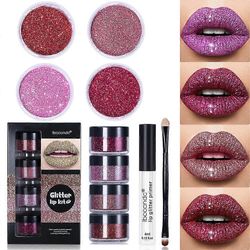 4 väriä Glitter Lip Kit Diamond Glitter Lip Gloss Lip Stick Vedenpitävät lahjat