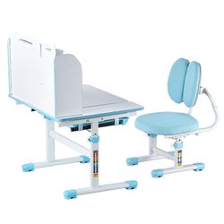 Succebuy Lasten työtuoli- ja työpöytäsarja kirjahyllyllä ja säilytyslaatikolla, säädettävä korkeus ja 0-40 kallistettavalla työpöydällä ja tuolilla...