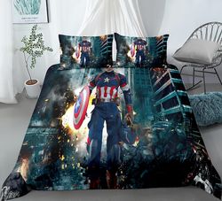 3D-tulostettu Captain America vuodevaatteet pussilakana peitto peitto tyynyliina yhden hengen lasten lahja UK SINGLE 135x200cm