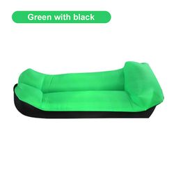 Oppustelig sofa med pude, lys, vandtæt, sammenklappelig, til camping, vandreture, picnic, strand, tilbehør Green and black