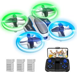 720P HD-kamera Drone for barn og voksne, RC Quadcopter med LED-lys, 3 modulære batterier, hodeløs modus, 3D Flips