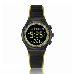 Muslimi Azan Katso rukousta Qibla-kompassilla Adhan Alarm Hijri Islamic Al Harameen Fajr Time Wristwatch Multi Languages Green Black