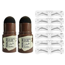 2stk Øjenbryn Stempel Formning Kit Genanvendelig Makeup Brow Powder Stencil Bærbart Vandtæt Kosmetisk Sæt Sort