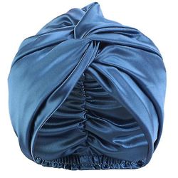 1pc Kvinner Polyester High Elastic Night Sleeping Shower Cap Hair Bonnet Hat Head Cover Satin Turban blå