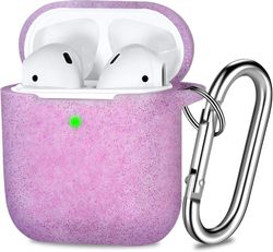 AIR Beskyttende stødsikkert cover med karabinhage Kompatibel med Airpods etui 2 1 Glitter lilla