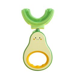 Avocado Manuel U Tandbørste Til Børn Q Moe Bløde Børster Fødevarekvalitet Silica Gel U Børstehoved Lavt flippende gult