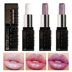 3kpl glitter huulipunasarjat naisille,Naisten timantti kiiltävä matta huulikiilto,Pitkäkestoinen tahriintumaton tarttumaton huulipuna, Huulipuna Hu...