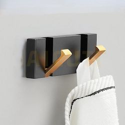 Zch Foldbar håndklædeholder til badeværelse køkken soveværelse korridor Black Gold 2 Hook