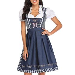 Kvinders Oktoberfest kostume Voksen Dirndl Tysk traditionel bayersk øl Karneval Fraulein Cosplay Maid Dress Outfit Grå blå M