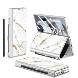 tuotteelle Samsung Galaxy Z Fold 6 Kotelo S-Pen Tasku, Hybridinahka, Sisäänrakennettu HD-näytönsuoja hopeanvalkoinen