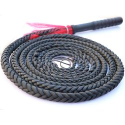 Helt handgjord Chambray och Bull Whip tillverkad av slitstarkt äkta läder Svart Bullwhip, Luxe Flätad Hästpiska - För arbete Nötkreatur eller Sport...