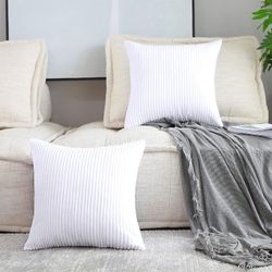 Linkrunning Dekorative pudebetræk Supersoft stribet fløjl kaste kaste pudebetræk pudebetræk til stol, ren hvid, 18 "x 18" tomme, 2 stykker