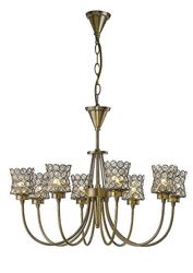 Inspired Lighting Nelson Loft Vedhæng 8 Lys Antik Messing, Krystal