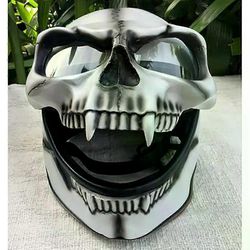 Skull Skeleton Moottoripyörä Kypärän kansi Koristelu Siisti naamio Kauhu Cool Skull Mask Luuranko Halloween Lahja Kypärä Visiiri Lateksi valkoinen