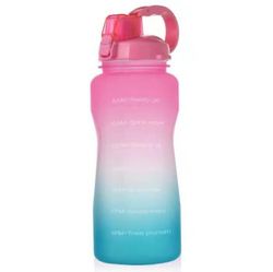 Lauwodun 2.2l Gradient Color Høj temperatur resistente Plastic Cup Straw Bounce Fitness Udendørs Sport Stor kapacitet Vandflaske pink til grøn