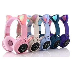 Coosilo Cat Ear Bluetooth hovedtelefoner trådløse headset foldbare glødende lilla pink