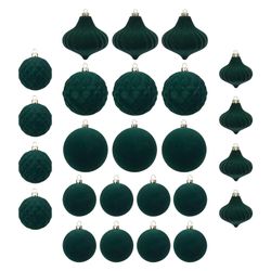 Flye Velvet Christmas Balls 25pcs Flokket juletre ornamenter sortiment for Xmas Tree Holiday Decor 20231117 Grønn