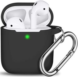 Airpods tilfelle med nøkkelring, egnet for kvinnelige jenter med Apple Airpods trådløst ladeetui, -svart