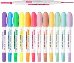 Linkrunning ZEYAR Highlighters, Dual Tips Marker Pen, Mejsel og Fine Tips, 12 farver, Vandbaseret, Assorterede farver, Quick Dry (12 farver)