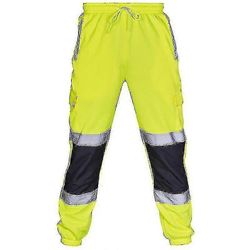 Aikuisten turvatyöhousut, heijastavat ja näkyvät joustavalla vyötäröllä varustetut collegehousut Vihreä L