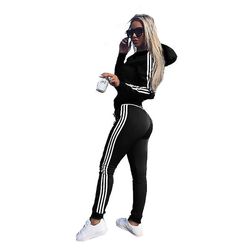 Kvinner 2 stk Athleisure Sports Wear Tracksuit Hettegenser Bukser Set Svart XL UK 12-14