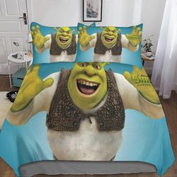 Kerota Shrek Monster vuodevaatteet pussilakana tyynyliinoilla 3D-tulostetut mikrokuituliinavaatteet, aikuisille Lapset tytöt vetoketjulla 3 kpl Dou...