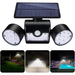 Linkrunning Udendørs sollys, udendørs solvægslampe, med 30 vandtætte LED-spotlights med dobbelt hoved, 360 graders rotation, med bevægelsessensor t...
