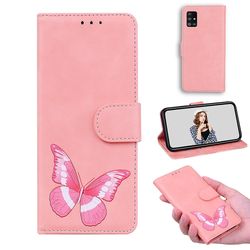 Etui til Samsung Galaxy A51 5g Butterfly Cover Premium Læder Magnetisk- Pink
