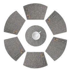 Pyöreän pöydän placemats-sarja 7 kiila-paikkamatto keskipiste pyöreällä matolla Lämmönkestävät pöytämatot Pestävä Kullanharmaa