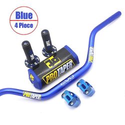 Moottoripyörä 28mm CNC 1-1/8 rasvatanko ohjaustanko Korkean kahvan kahvat Tyynyt HONDA KAWASAKI SUZUKI YAMAHA Protaper Pro -maastopyörälle Blue 4 p...