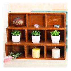 Ruili Træ opbevaringsboks til smykker saftige planter Kosmetik Kabinet brun