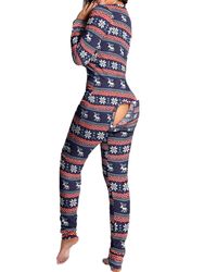 Kvinder Dyr Pyjama Et stykke Jule Bodysuit Jumpsuit Langærmet Nattøj Zh5-2 Kongeblå XL
