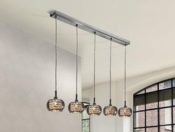 Schuller Lighting Ari 5 lys dæmpbar krystal hængende loft vedhæng med fjernbetjening Chrome, Spejl, G9