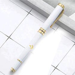 Bricks Masons Gratis gravering metal signatur frimurerisk orb pen - (flere farver / bilag) Hvid