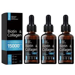 3x Biotin Kollagen Droppar 60ml Hår Hud Naglar Extra Styrka 15000mcg Per Portion -GSL