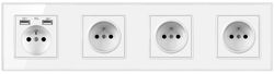 Barsinfi Eu Krystal glaspanel 3 række socket 16a tysk stikkontakt med 6 Usb 21,7*60,6*45,2 mm White