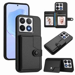 Yhteensopiva Xiaomi 14T -kotelon RFID-korttipidikkeen jalustan TPU + PU nahkaisen puhelimen takakannen kanssa Musta