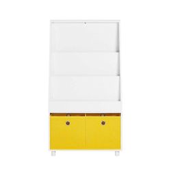 Lasten kirjahylly Kirjahylly Leluhylly Seisova hylly, jossa on 2 kangaslaatikkoa ja bambujalat kirjoille, leluille, SoBuy KMB69-W Valkoinen 60x25x1...